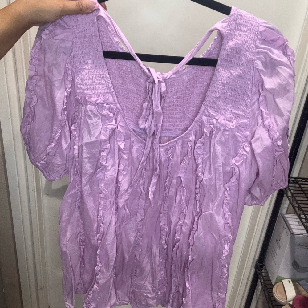 Free People Lavender Ruffle Puff-Sleeve Blouse - Picture 3 of 3